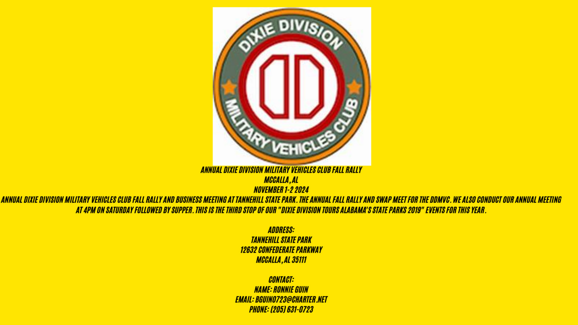 Annual Dixie Division Military Vehicles Club Fall Rally Nov 2024 at Tannehill State Park